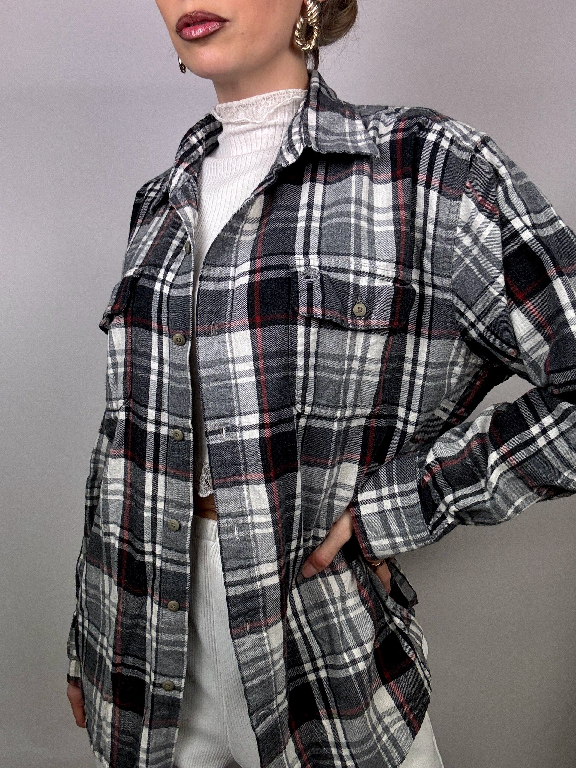 Chemise épaisse à carreaux grise TIMBERLAND M vintage