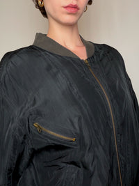 Bomber noir en soie XL vintage