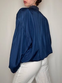 Bomber en soie bleu nuit XL vintage