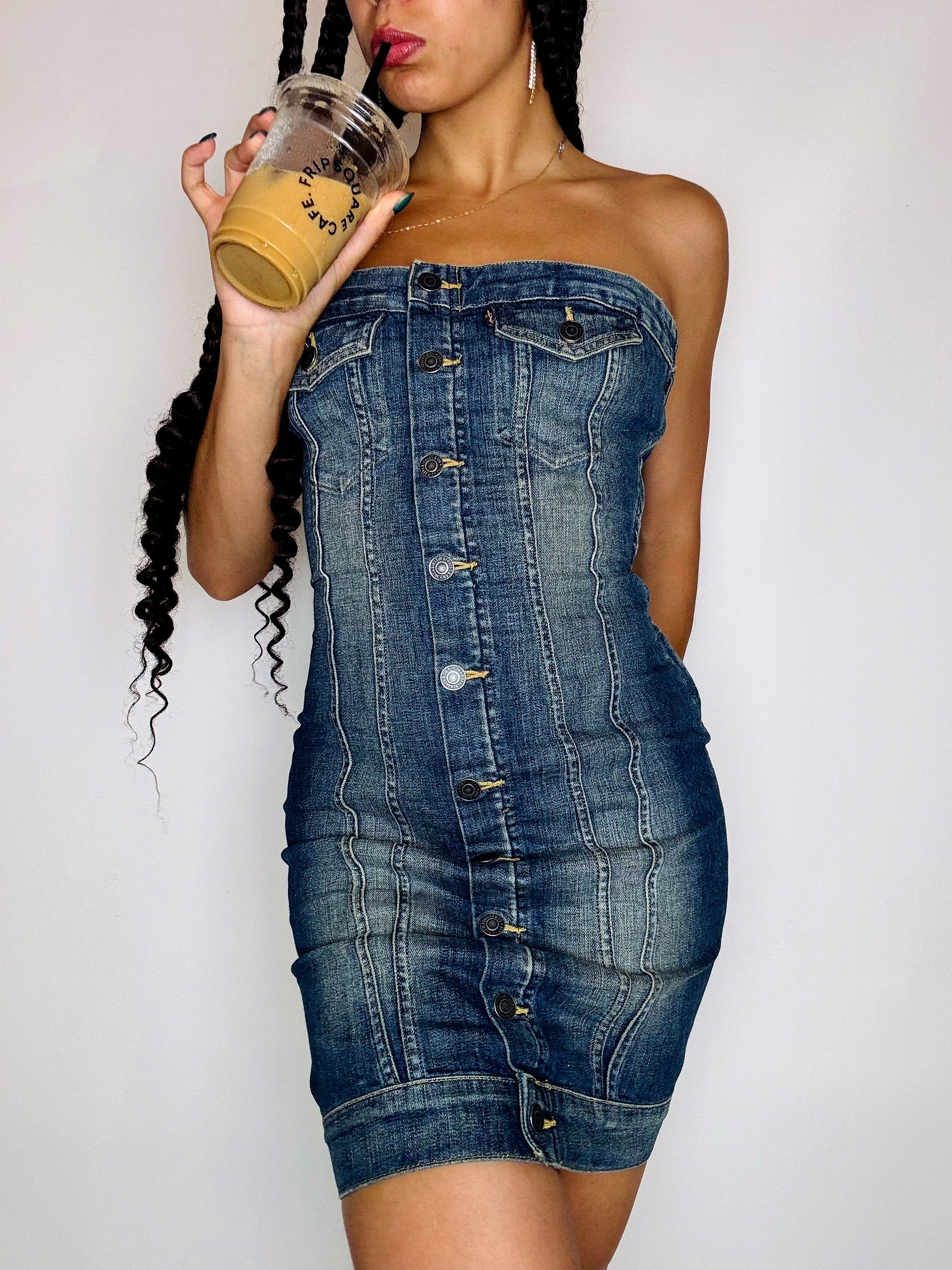 LEVI'S XS vintage denim strapless dress