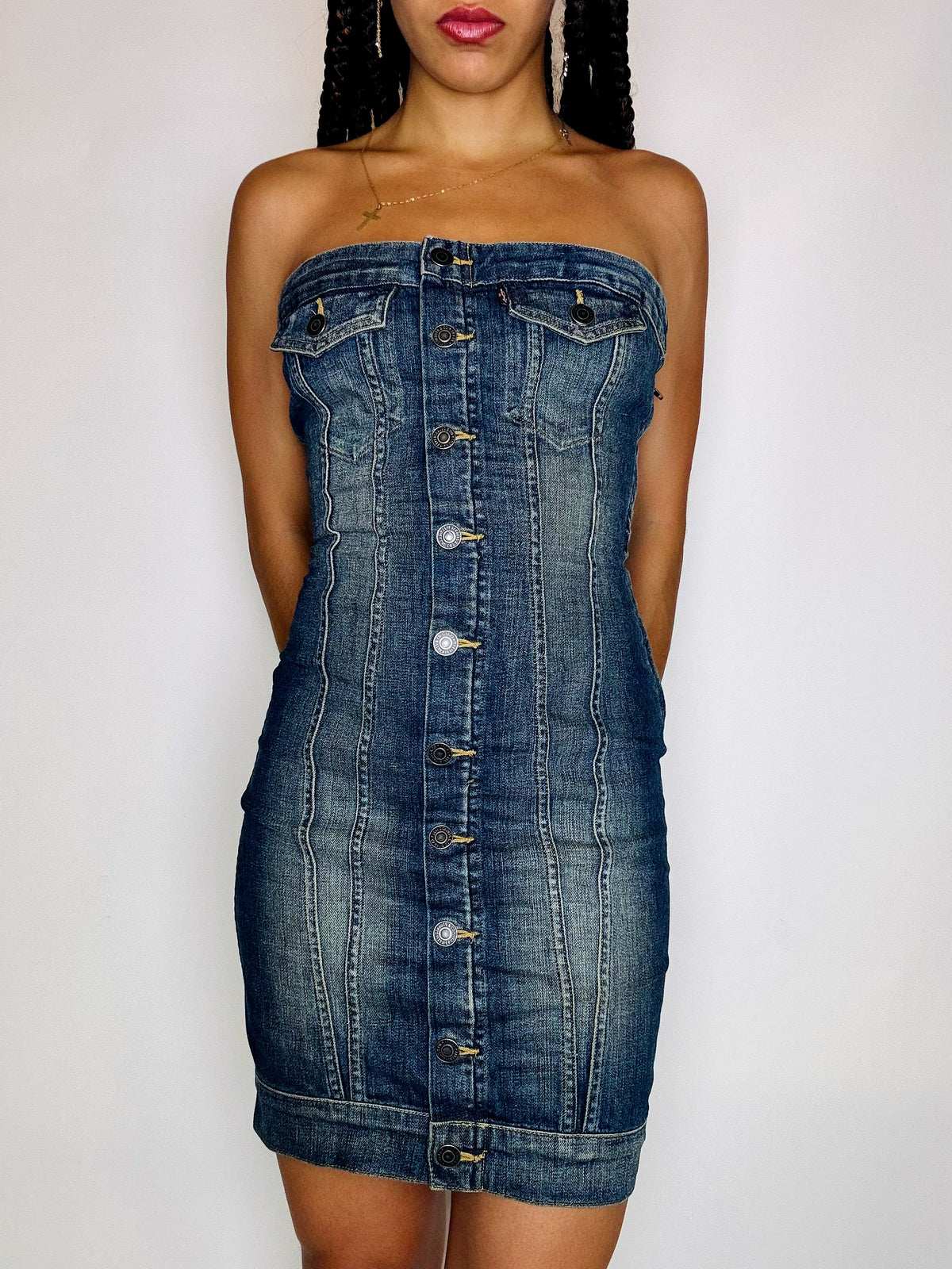 LEVI'S XS vintage denim strapless dress
