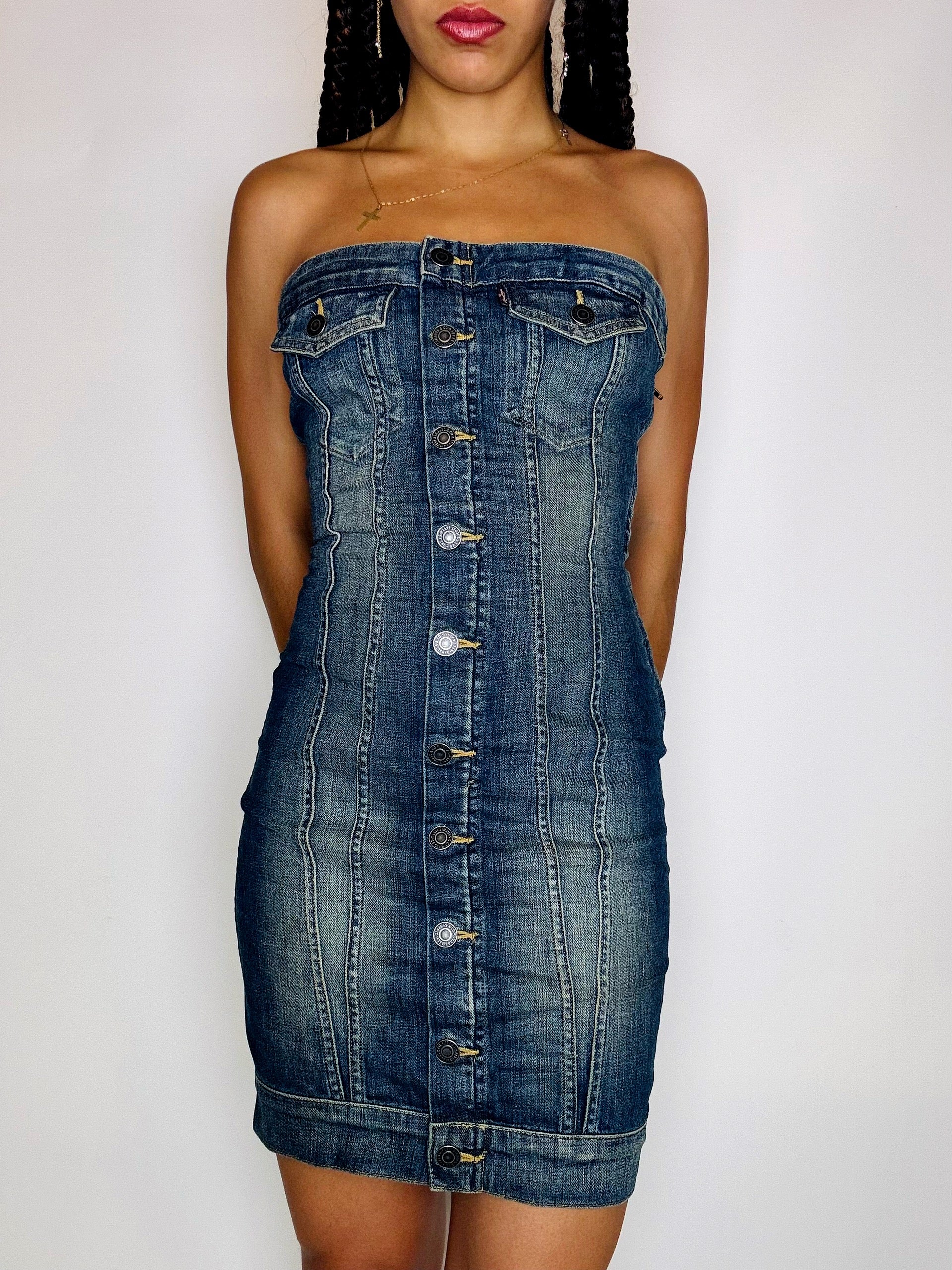 LEVI'S XS vintage denim strapless dress