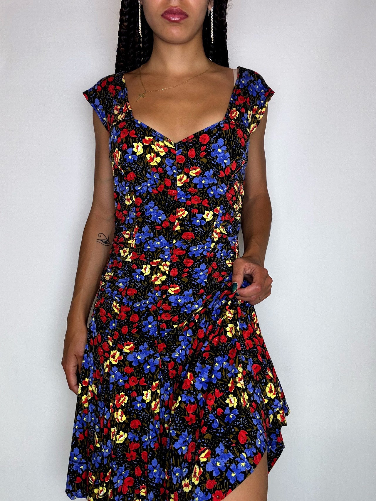 Robe à fleurs multicolore L vintage