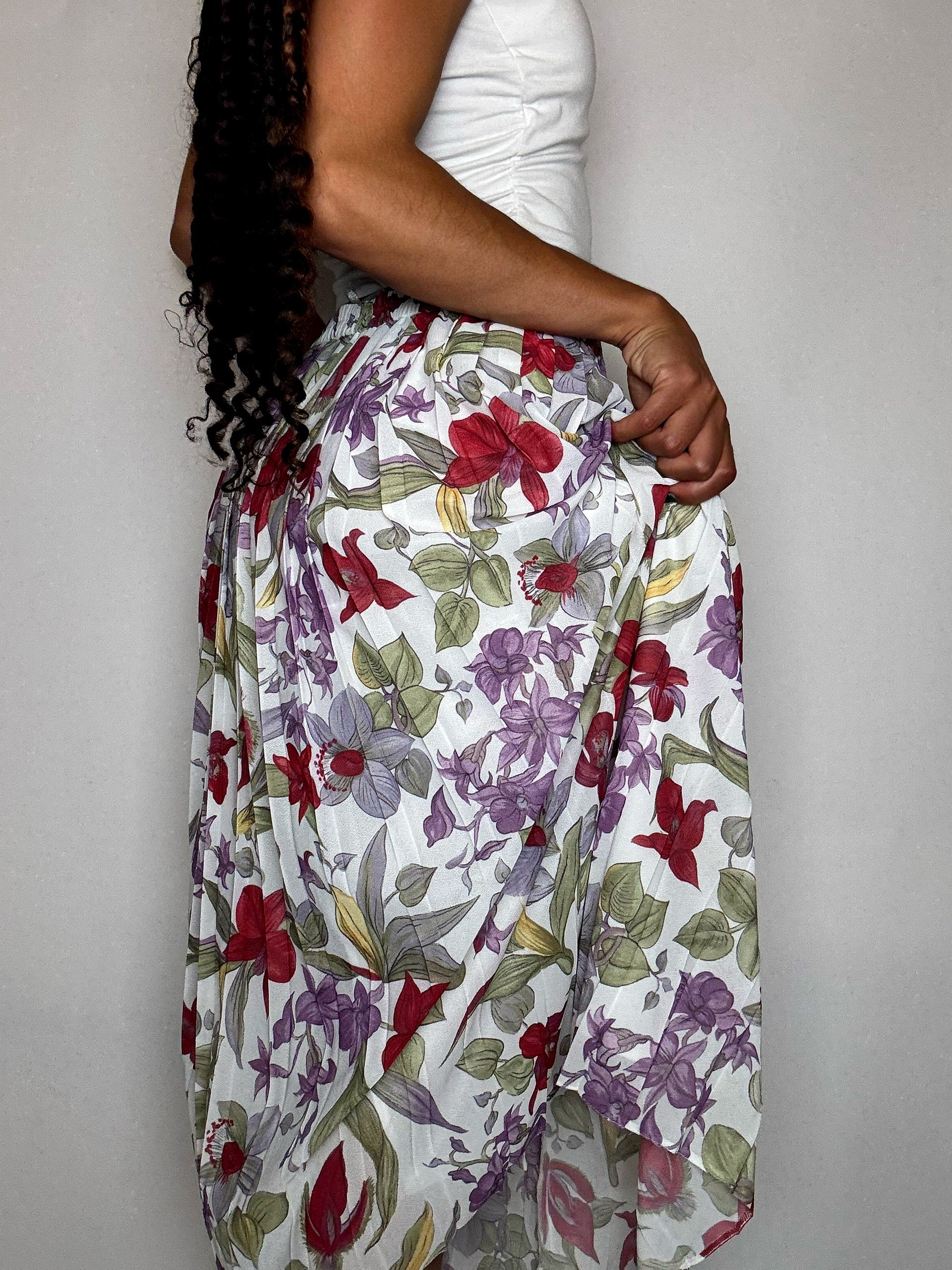 Fließender Rock mit Vintage-Blumenmuster, Größe M/L