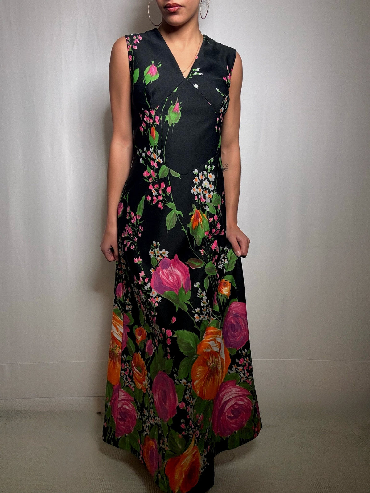 Vintage Floral Maxi Dress M/L