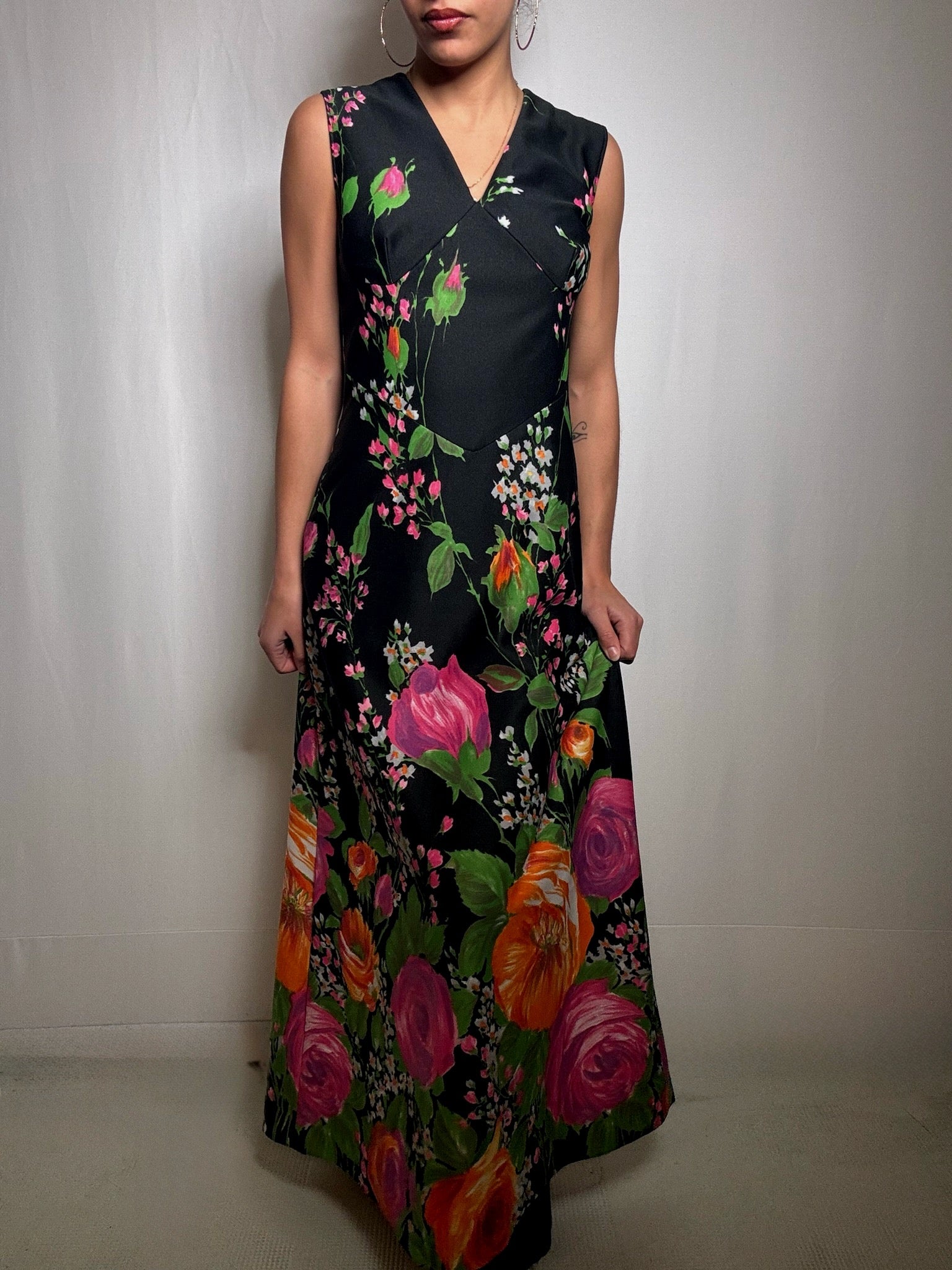 Vintage Floral Maxi Dress M/L