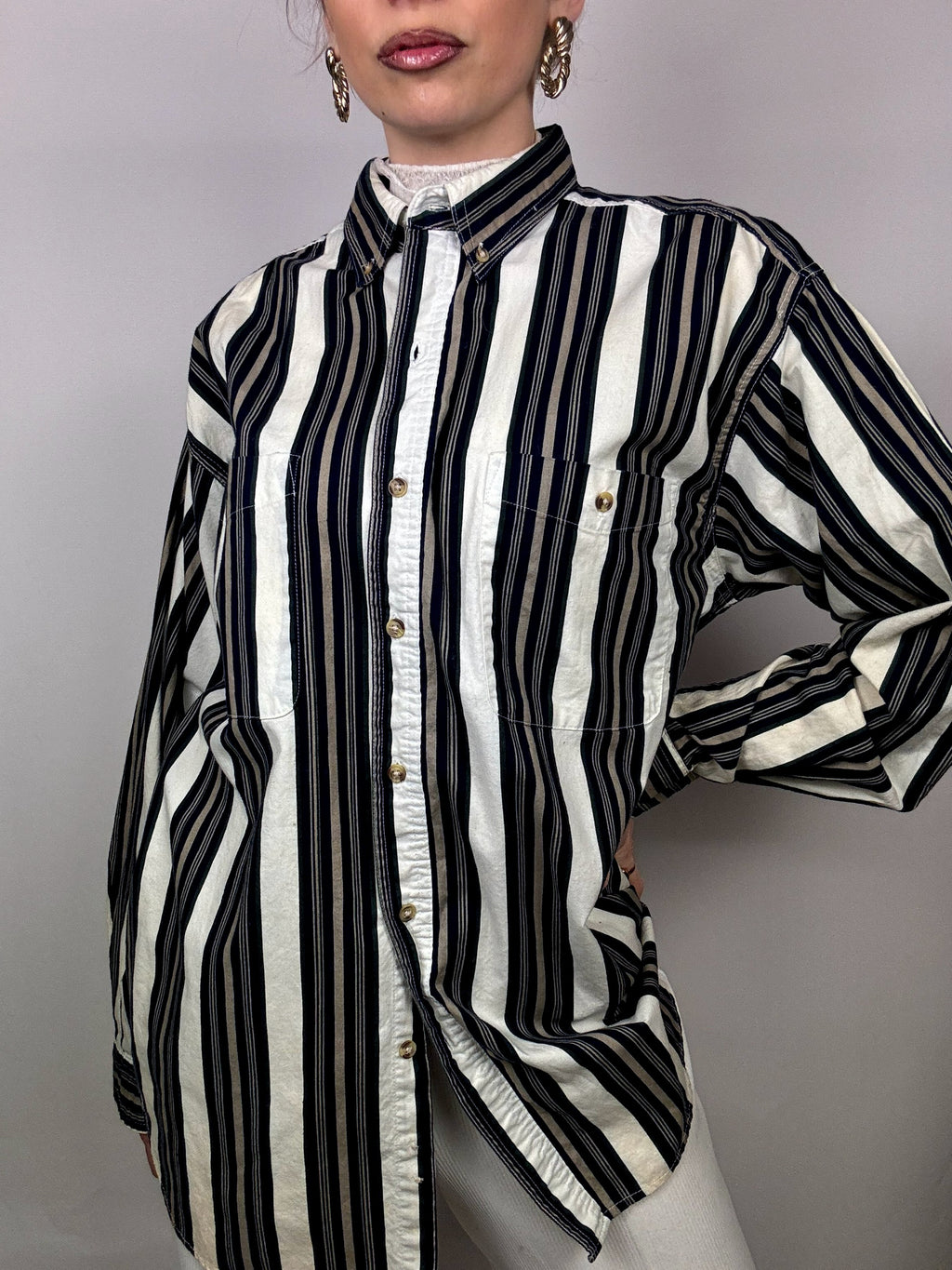 Vintage gestreiftes Baumwollhemd L