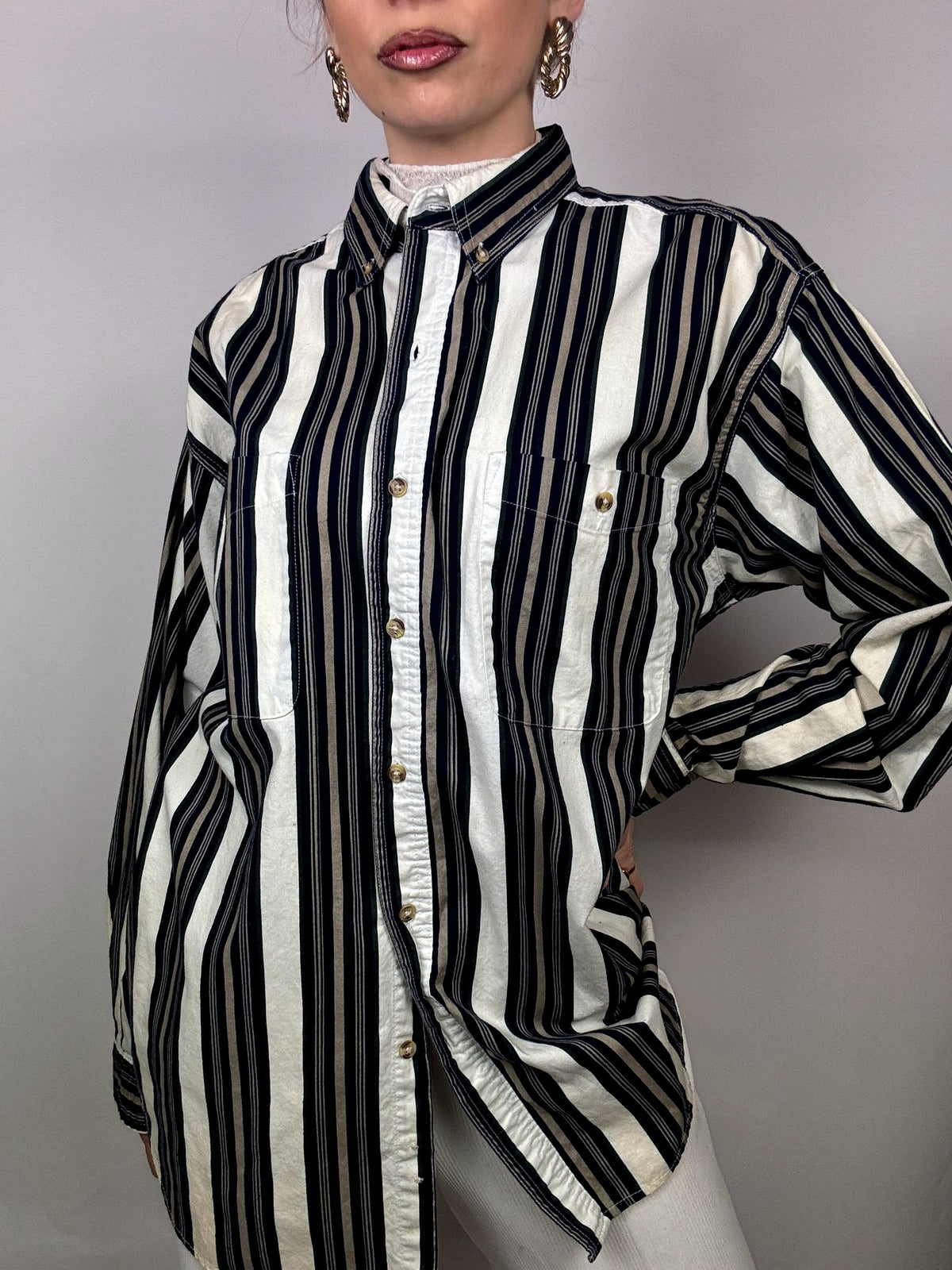 Vintage gestreiftes Baumwollhemd L
