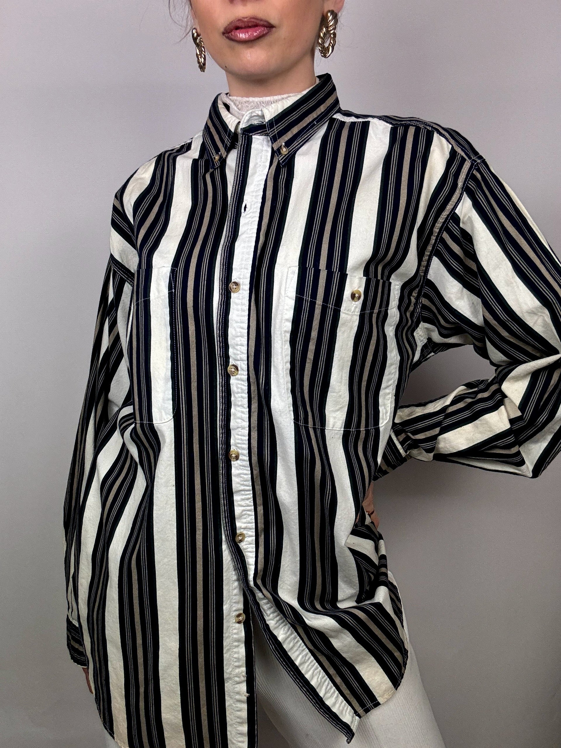 Vintage gestreiftes Baumwollhemd L