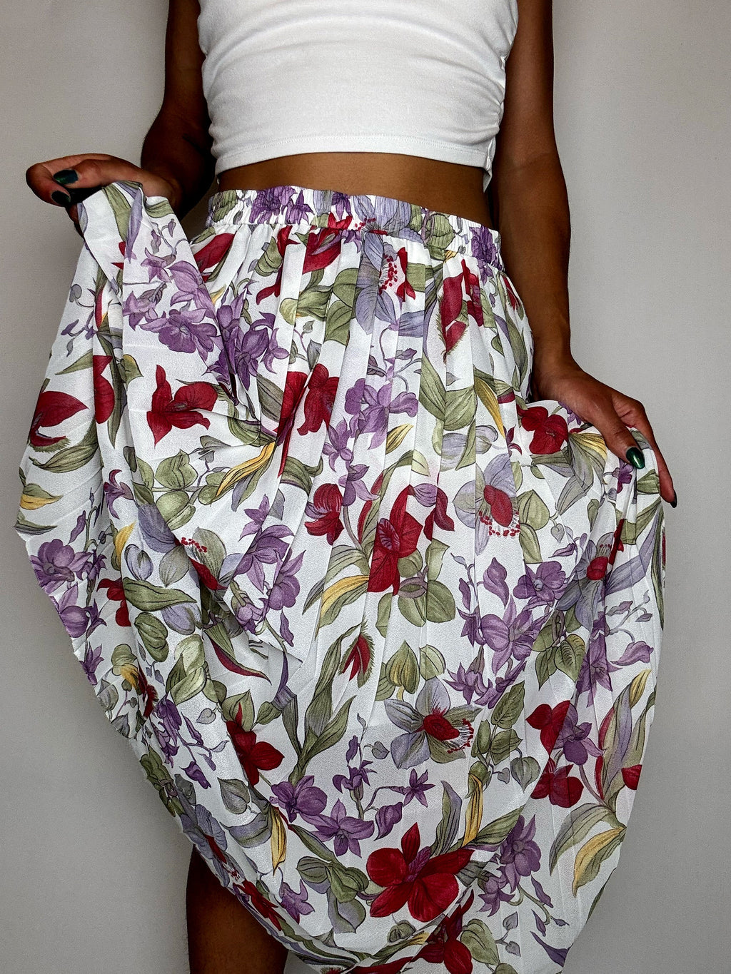 Fließender Rock mit Vintage-Blumenmuster, Größe M/L