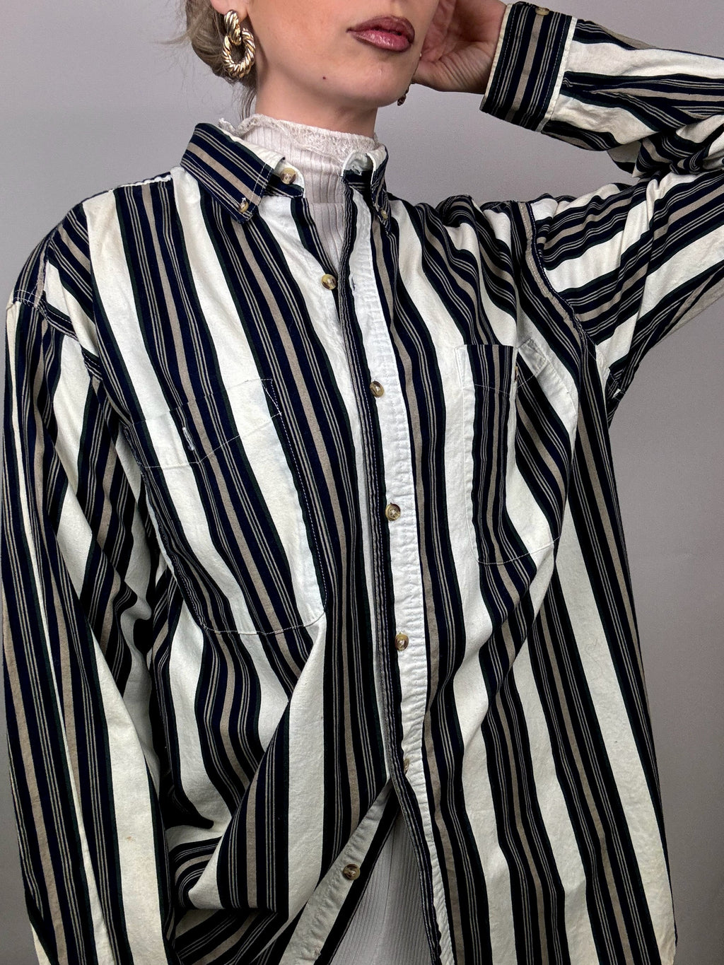 Vintage gestreiftes Baumwollhemd L