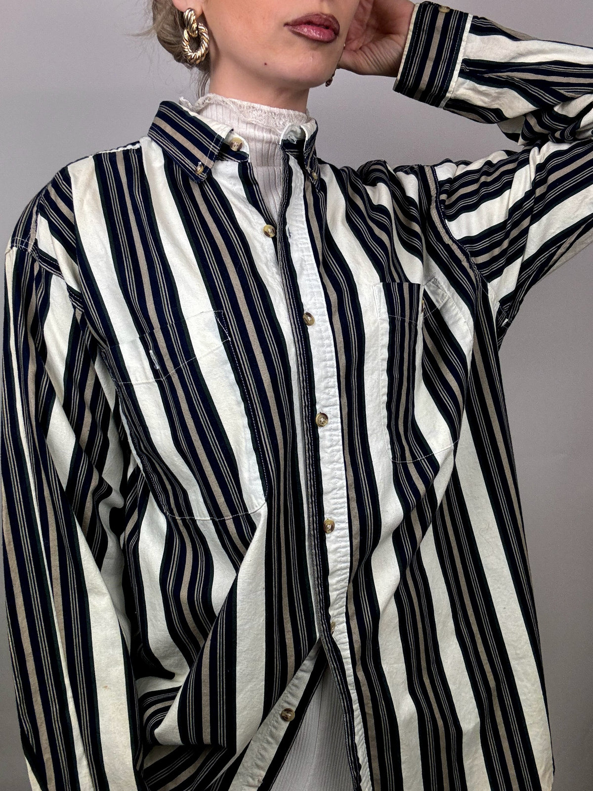 Vintage gestreiftes Baumwollhemd L