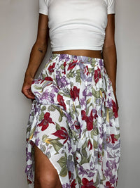 Fließender Rock mit Vintage-Blumenmuster, Größe M/L