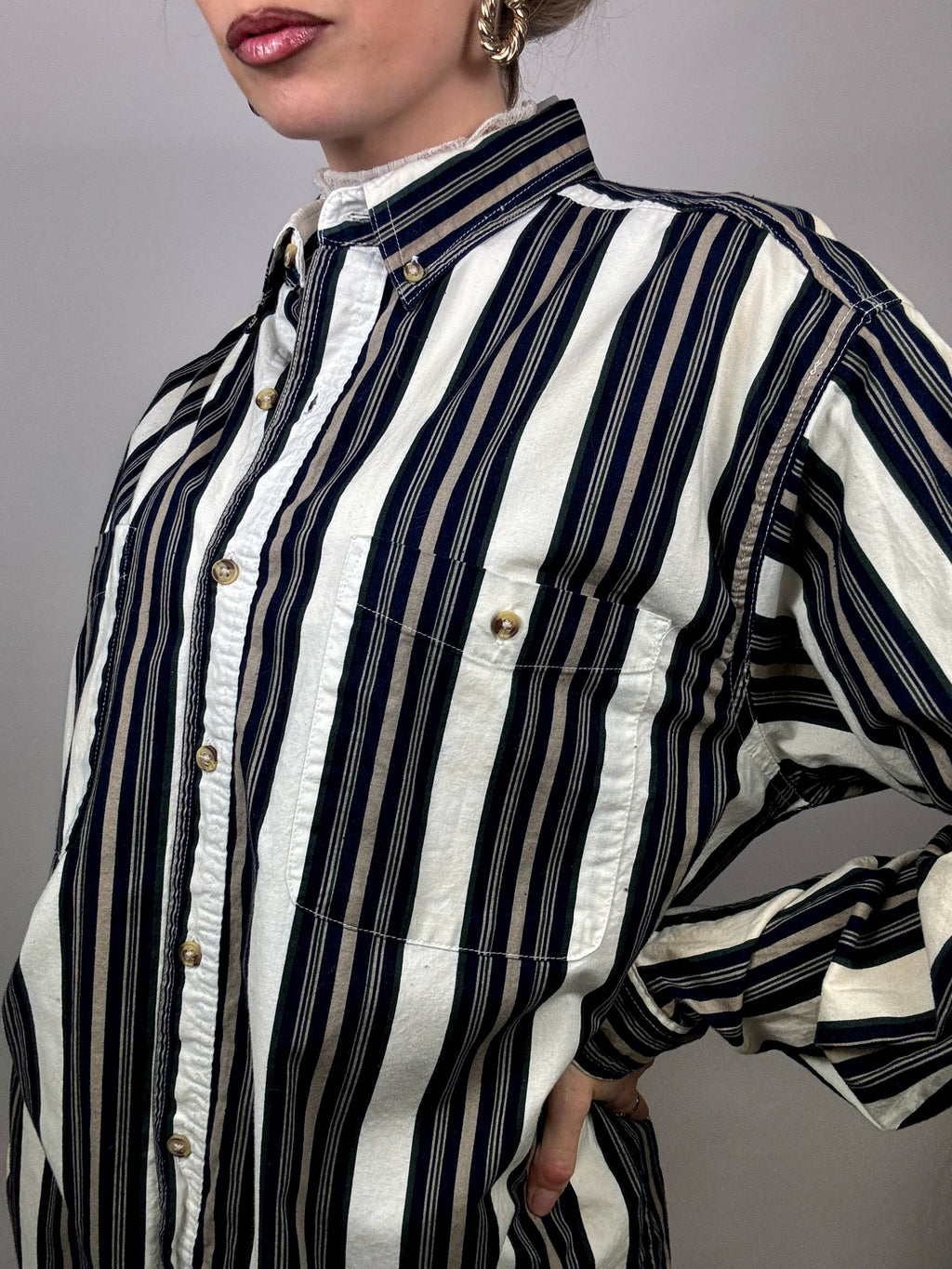 Vintage gestreiftes Baumwollhemd L