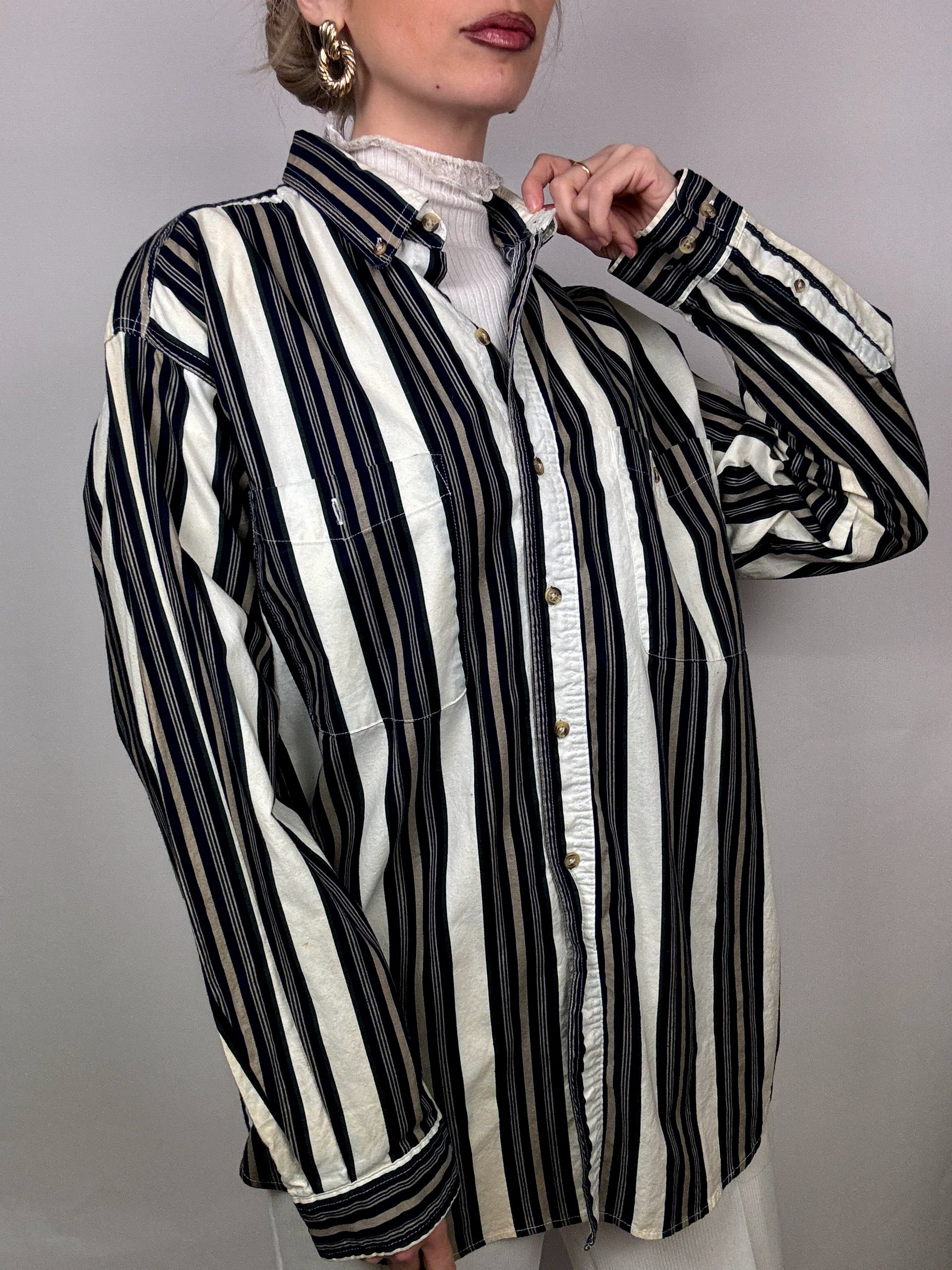 Vintage gestreiftes Baumwollhemd L