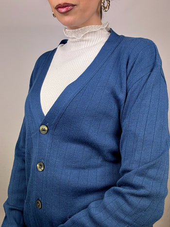 Cardigan à bouton bleu M vintage