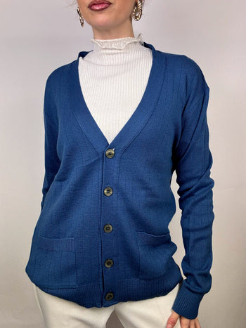 Cardigan à bouton bleu M vintage