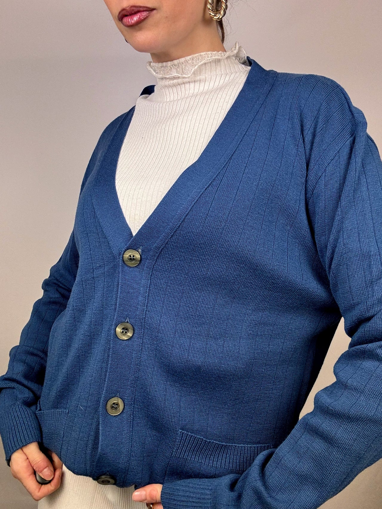 Cardigan à bouton bleu M vintage