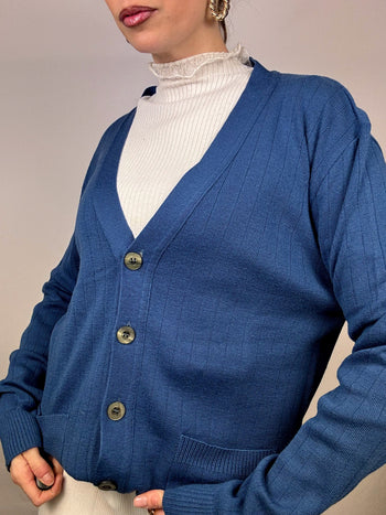 Cardigan à bouton bleu M vintage