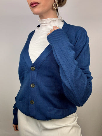 Cardigan à bouton bleu M vintage