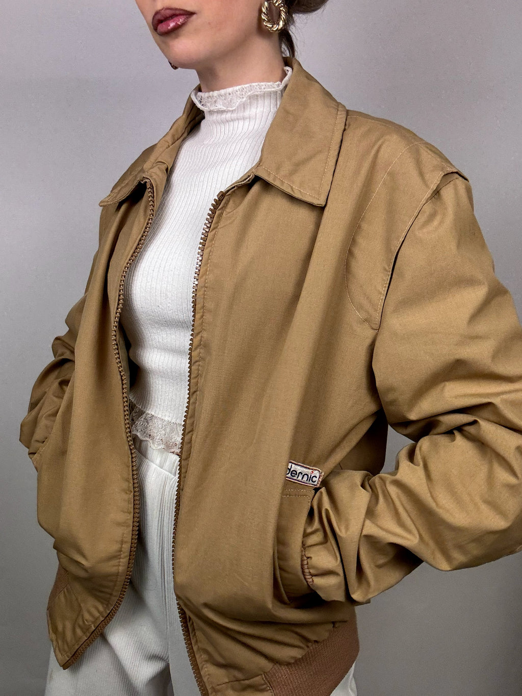 Vintage XL beige cotton bomber jacket