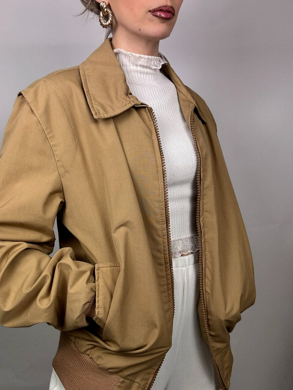 Vintage XL beige cotton bomber jacket
