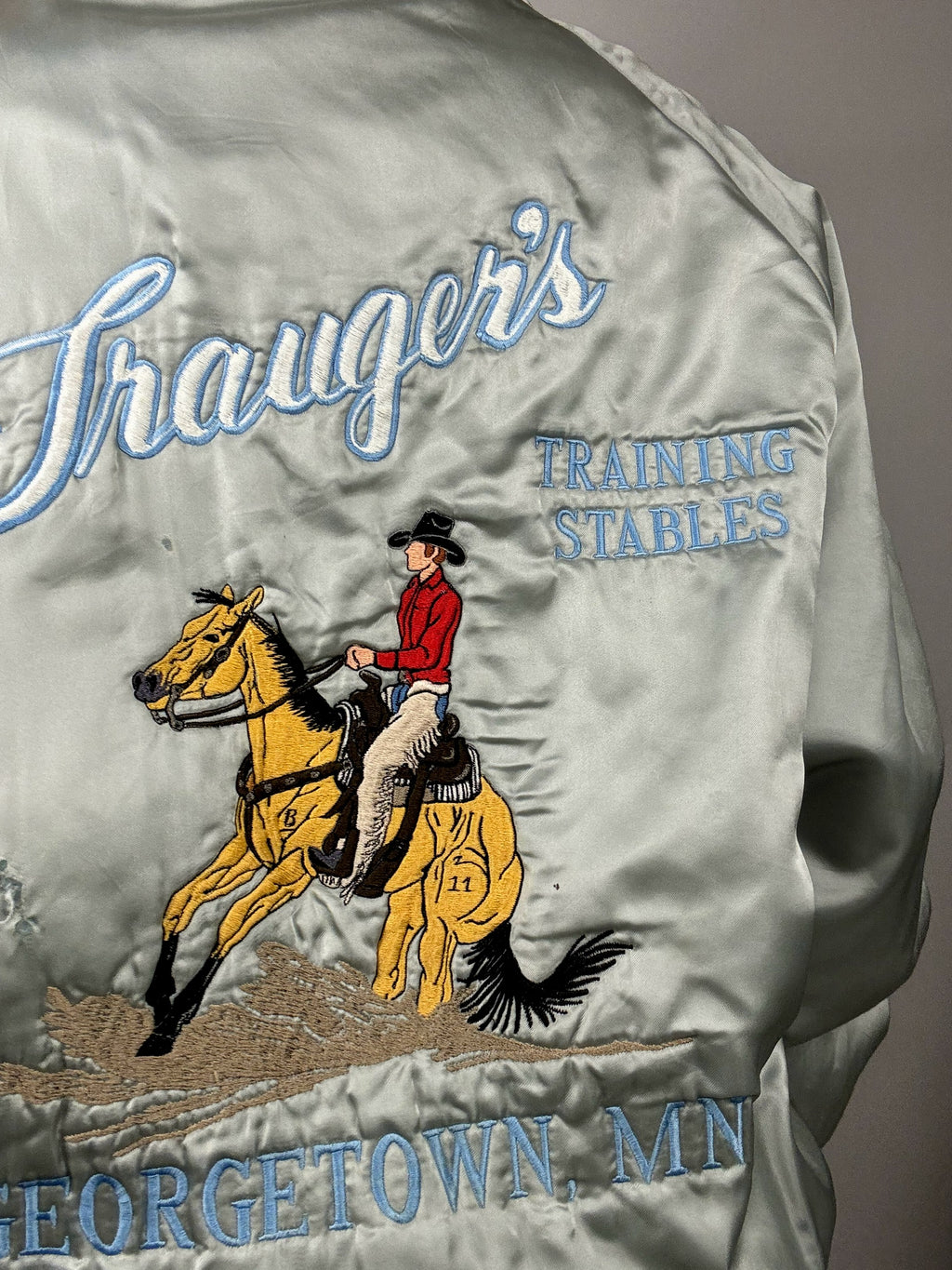 Vintage Silver and Blue Nylon Bomber Jacket L
