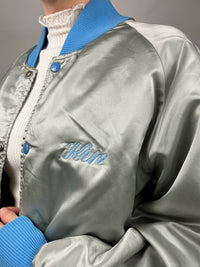 Vintage Silver and Blue Nylon Bomber Jacket L