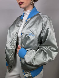 Vintage Silver and Blue Nylon Bomber Jacket L