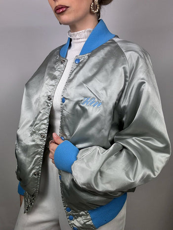 Bomber en Nylon argenté et bleu L vintage