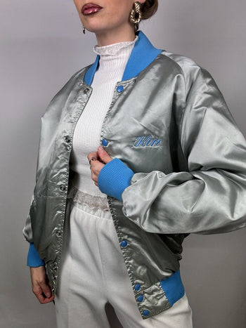 Bomber en Nylon argenté et bleu L vintage