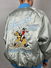 Vintage Silver and Blue Nylon Bomber Jacket L