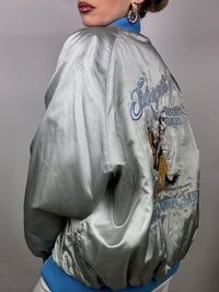 Vintage Silver and Blue Nylon Bomber Jacket L