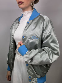 Vintage Silver and Blue Nylon Bomber Jacket L