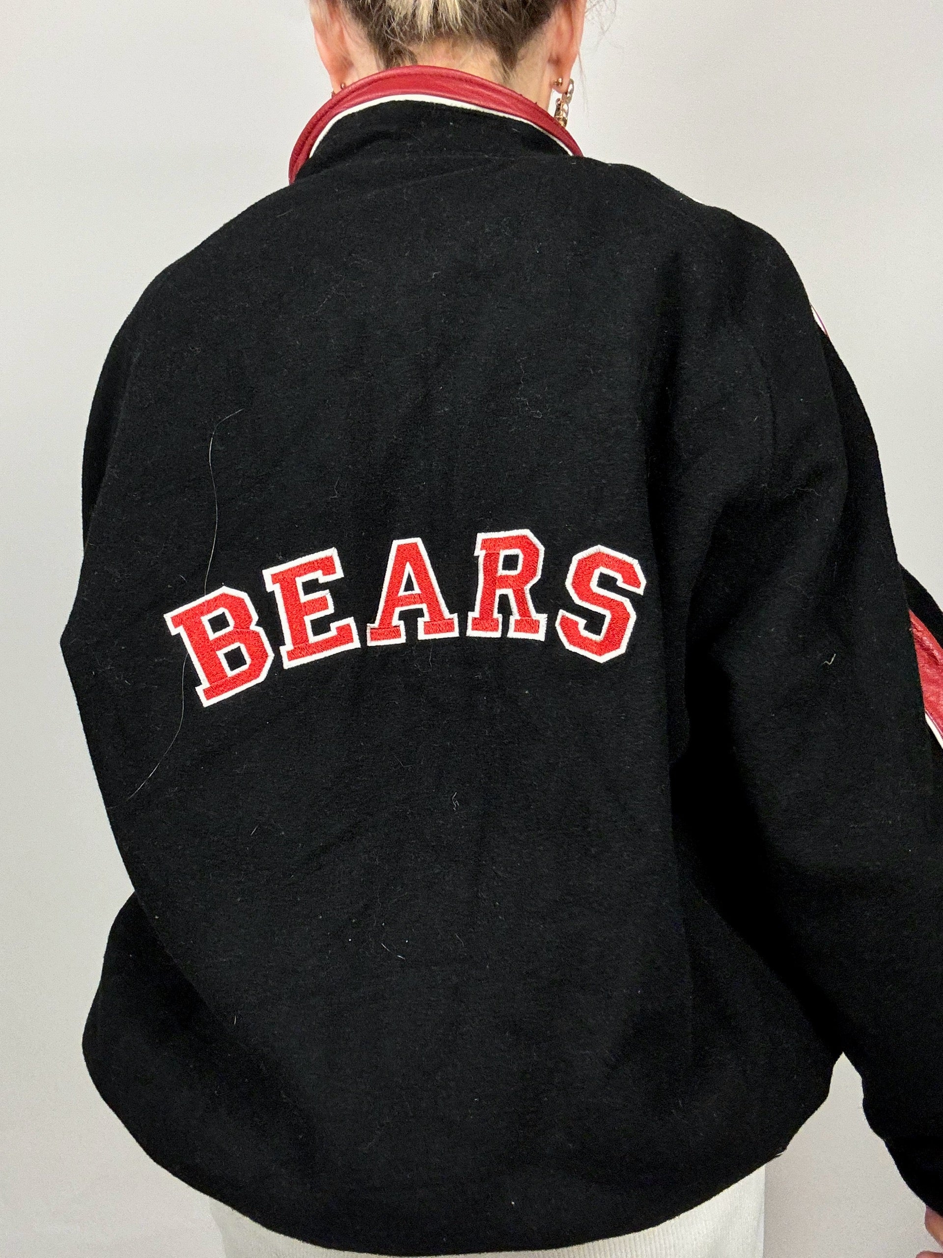 XXL vintage black bi-material bomber jacket