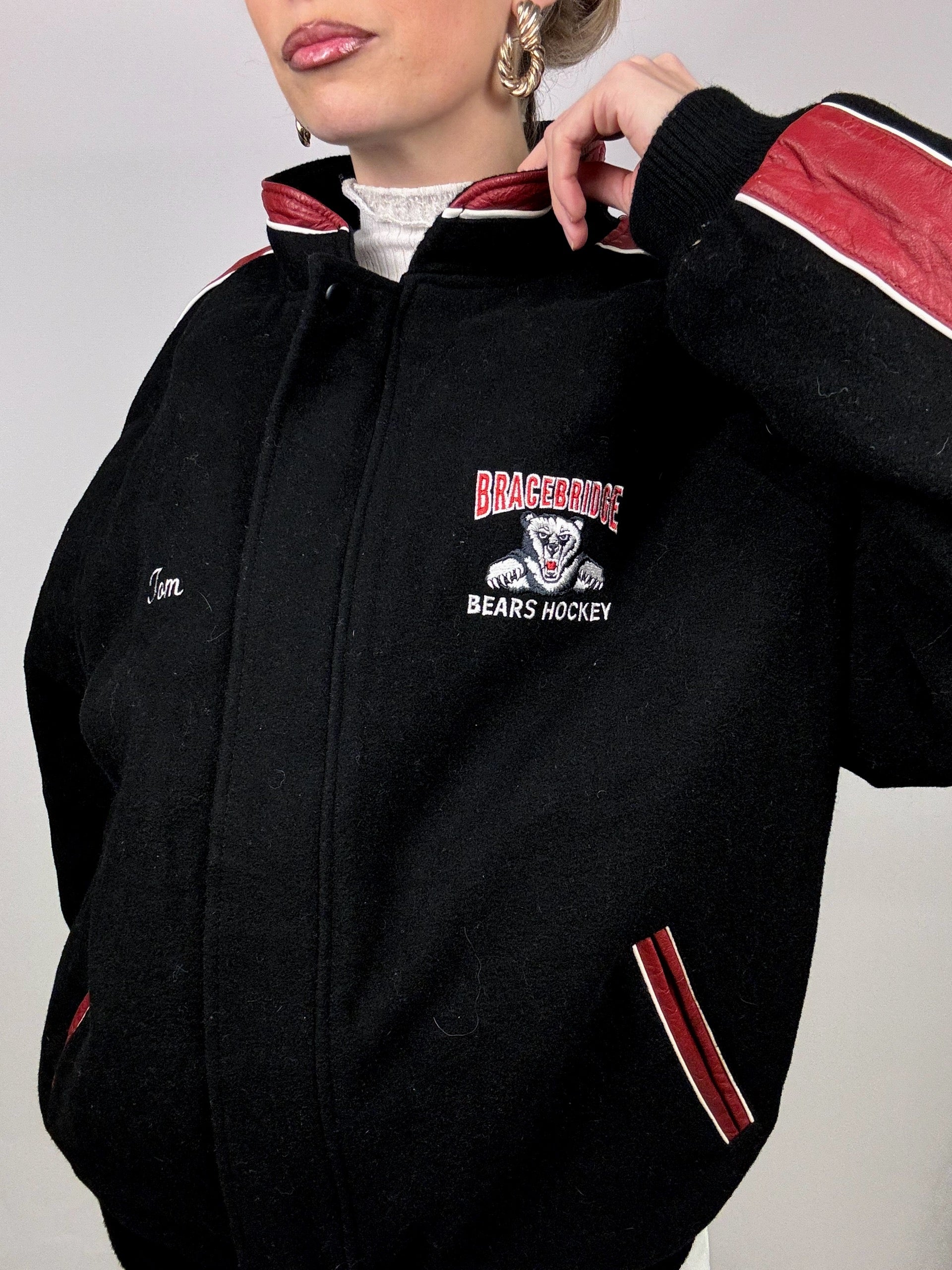 XXL vintage black bi-material bomber jacket