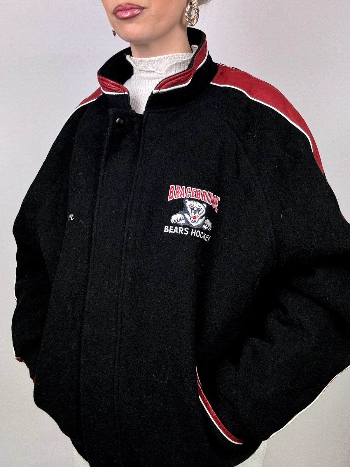 XXL vintage black bi-material bomber jacket