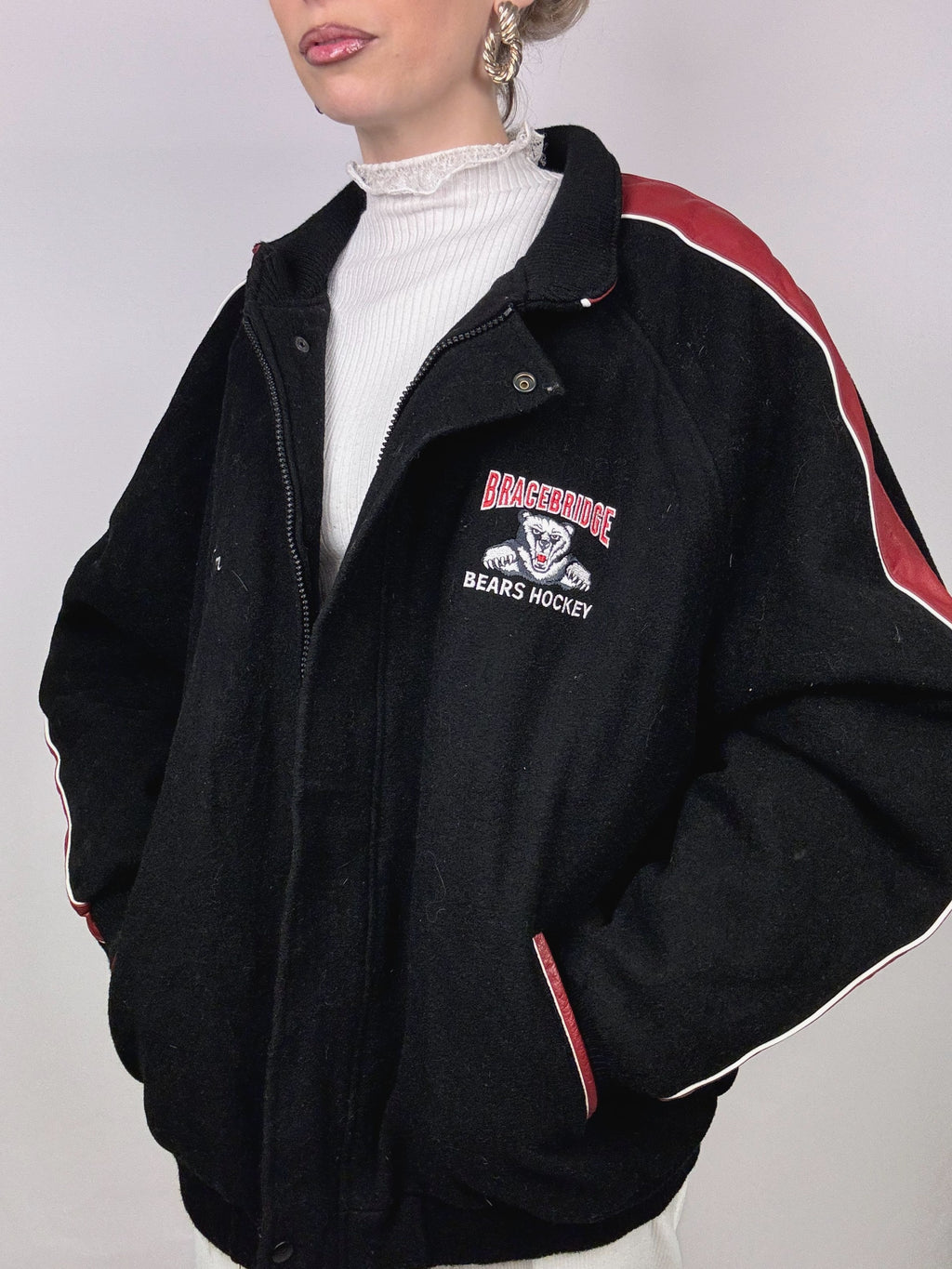 XXL vintage black bi-material bomber jacket
