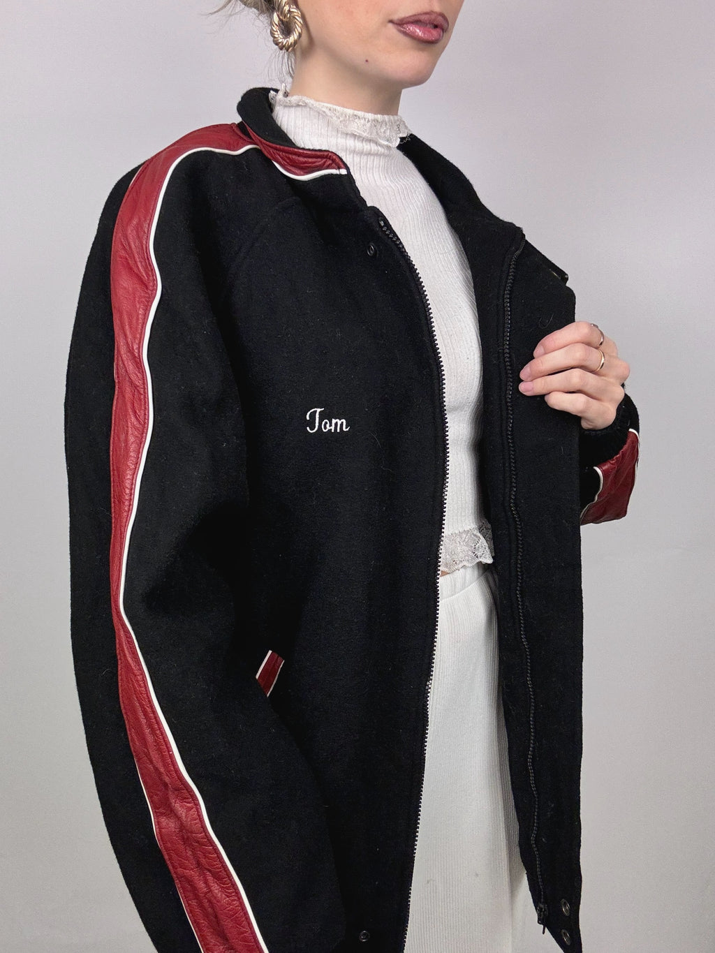 XXL vintage black bi-material bomber jacket