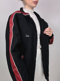 XXL vintage black bi-material bomber jacket