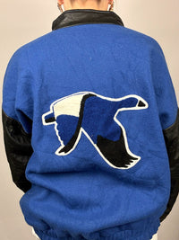 Vintage blau-schwarze Zwei-Material-Bomberjacke L