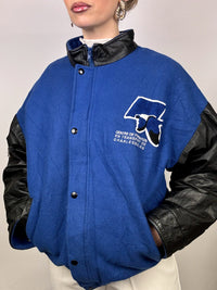 Vintage blau-schwarze Zwei-Material-Bomberjacke L