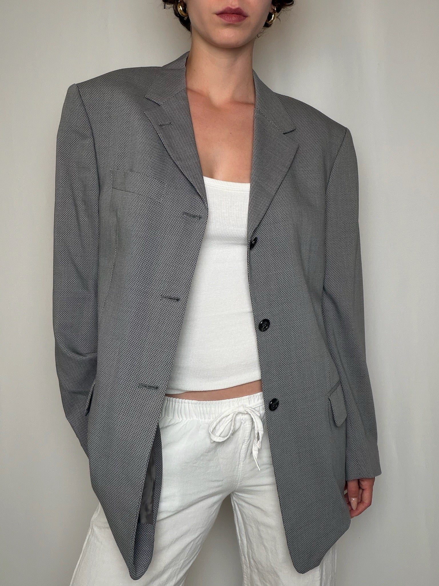 Blazer tissé gris clair t48 vintage