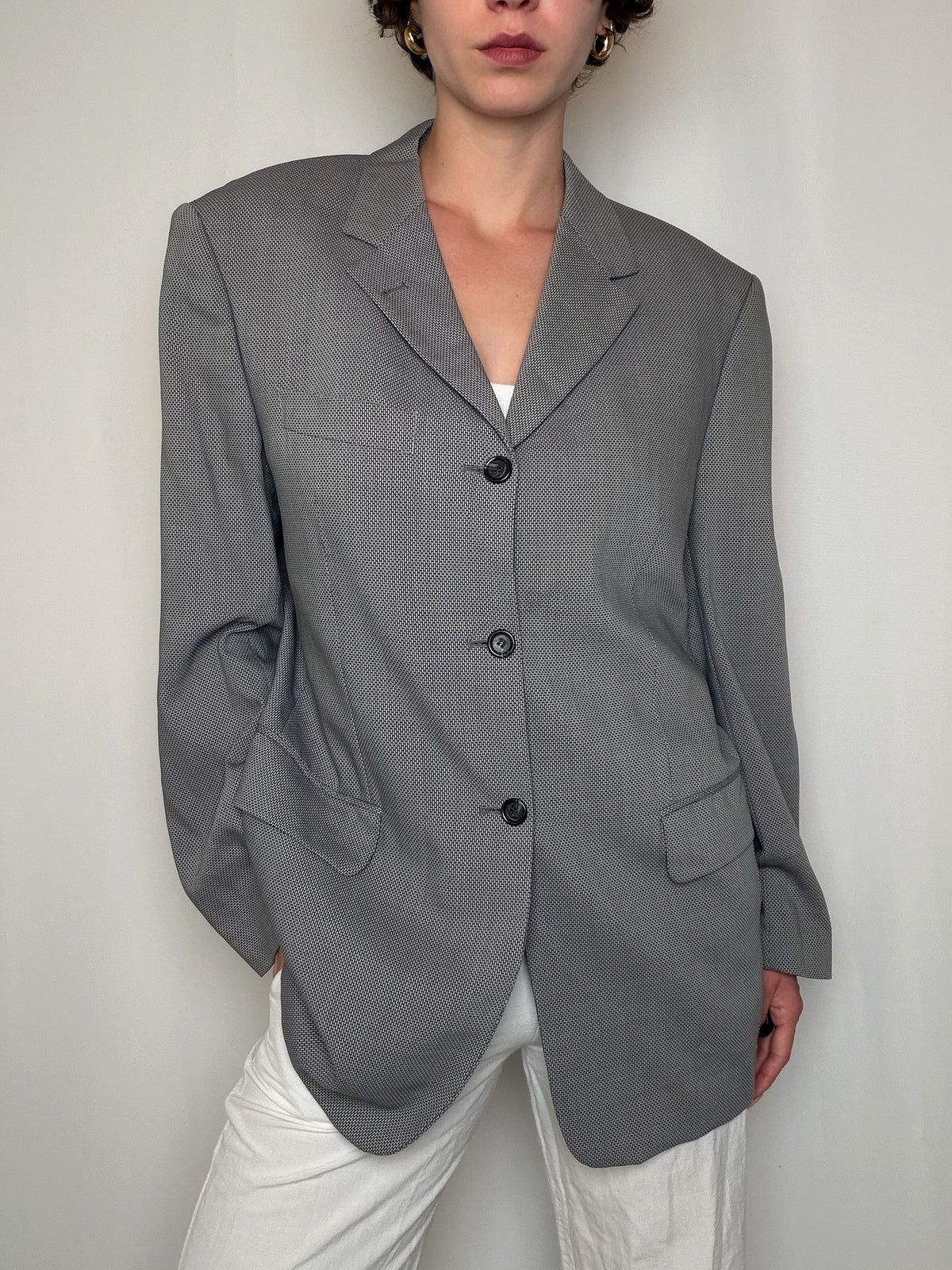 Blazer tissé gris clair t48 vintage
