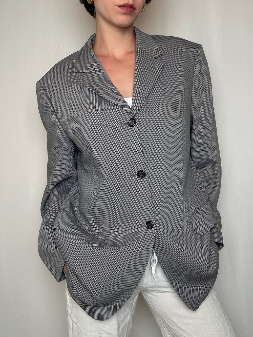 Blazer tissé gris clair t48 vintage