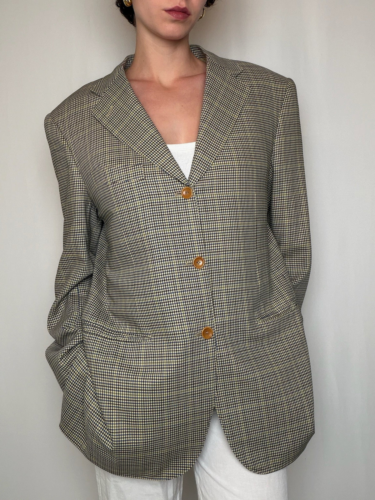 Blazer beige à carreaux Loro Piana vintage