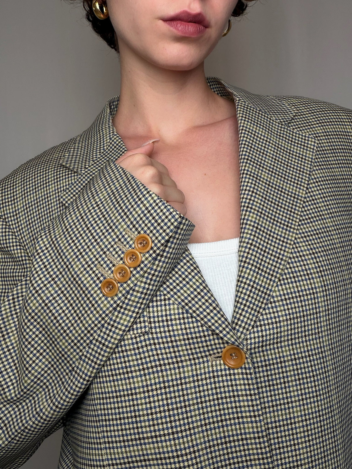 Blazer beige à carreaux Loro Piana vintage