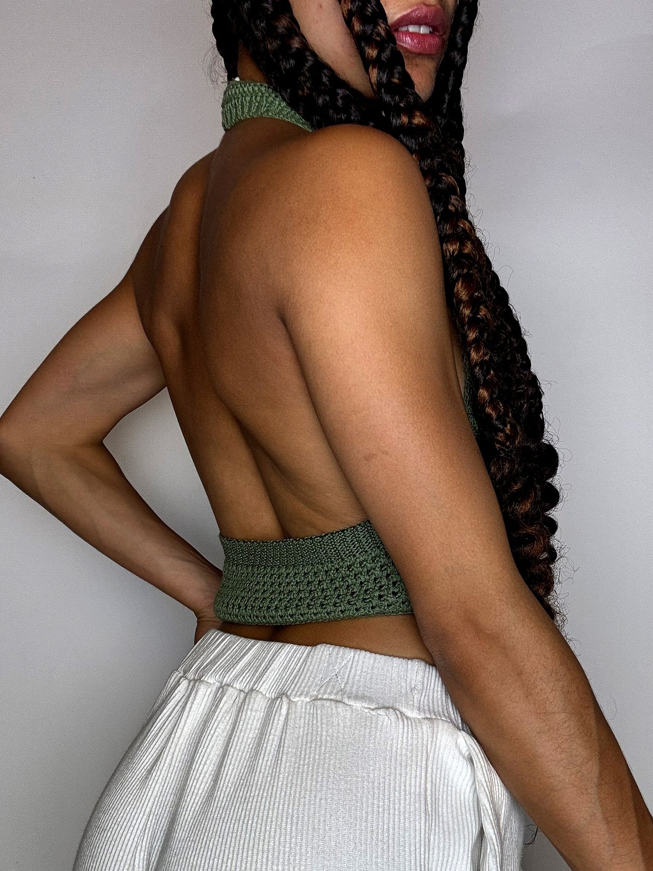 Top en crochet kaki M vintage