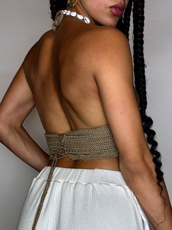 Top en crochet beige S vintage