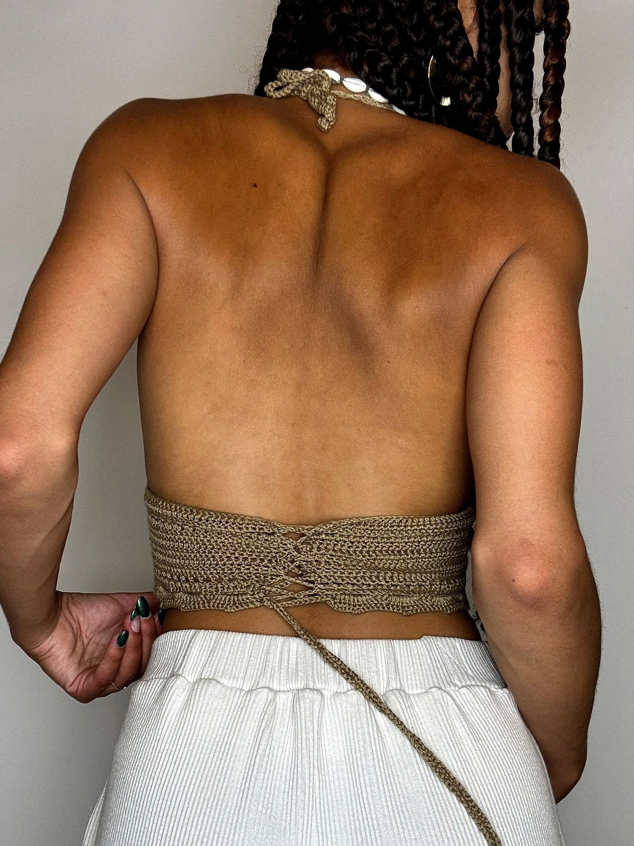 Top en crochet beige S vintage